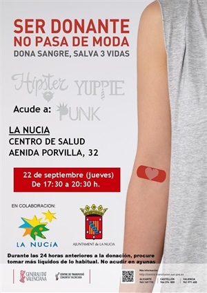 Cartel de la donación de sangre de septiembre 2016 en La Nucía