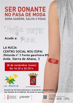 Cartel donación de Sangre de noviembre en La Nucía