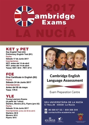 Cartel de Cambridge English Exams La Nucía 2017