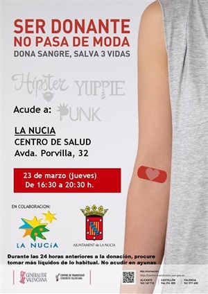 Cartel de la donación de sangre del mes de marzo en La Nucía