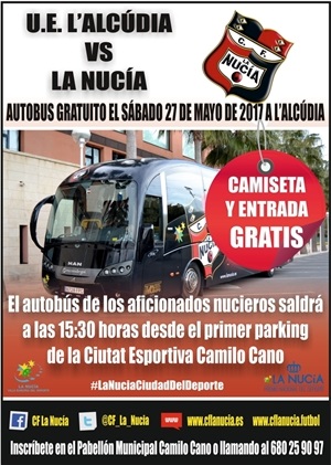 El autobús "rojillo" saldrá del parking de la Ciutat Esportiva Camilo Cano el sábado a las 15,30 horas