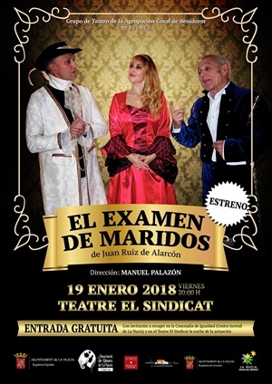Cartel de la obra "El examen de maridos" que se estrenará en el Teatre El Sindicat de La Nucía el 19 de eneroLa Nucía