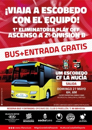 Cartel del autobús del CF La Nucía a Escobedo para el playoff a 2ª B