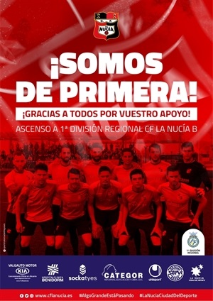 El CF La Nucía ha realizado un cartel para felicitar al equipo