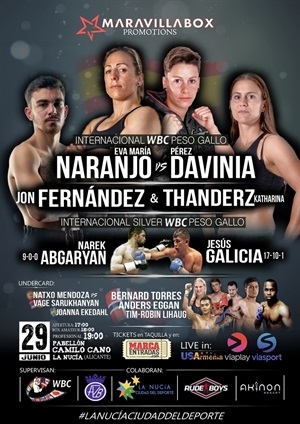 Cartel de la "Velada Internacional de Boxeo" que se celebrará el próximo viernes, 29 de junio, en La nucía
