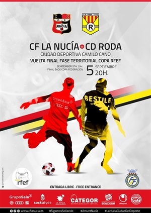 Cartel del partido de la Copa RFEF entre el C.F. La Nucía y el C.D. Roda