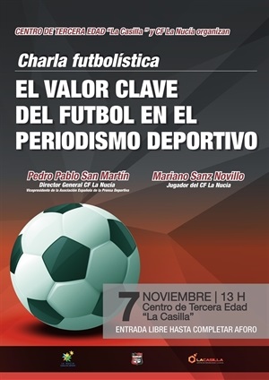 Cartel de la Charla “El valor clave del fútbol en el periodismo deportivo” a cargo de Pedro Pablo San Martín