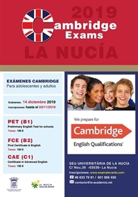 La Nucia cartel exams cambridge diciembre 2019