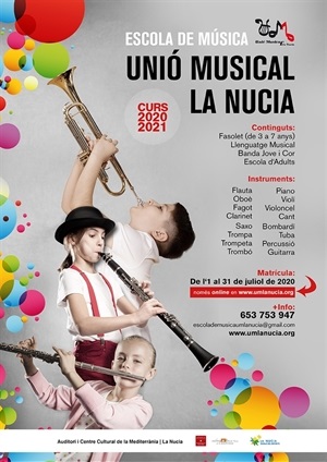 Cartel de Matrícula de l'Escola de Música de la UM La Nucía