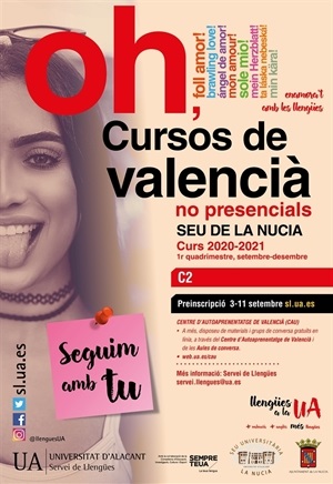 Cartel del Curs C2 Valencià "No presencial" de la UA