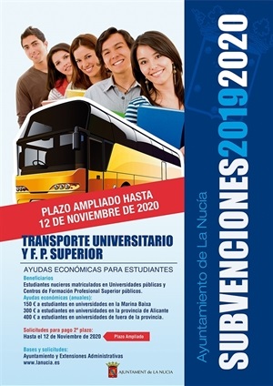El segundo plazo para la presentación de documentación para la Subvención del Transporte Universitario finaliza el 12 de noviembre