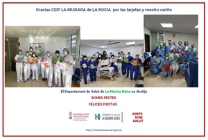 Una de las imágenes que el Departamento de Salud de la Marina Baixa ha publicado en su web agradeciendo el gesto navideño de los escolares del Colegio La Muixara