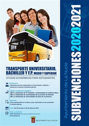 Cartel de la Subvención del Transporte Universitario, Bachiller y FP, del curso 2020-2021